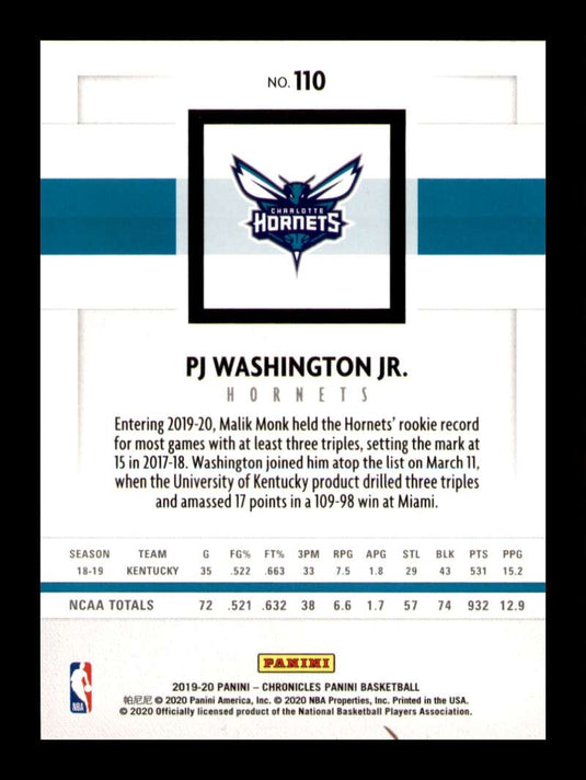 2019-20 Panini Chronicles PJ Washington Jr. 