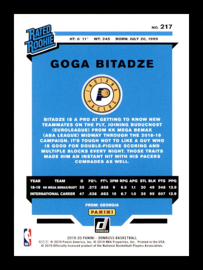 Load image into Gallery viewer, 2019-20 Donruss Goga Bitadze #217 Rookie RC Image 2
