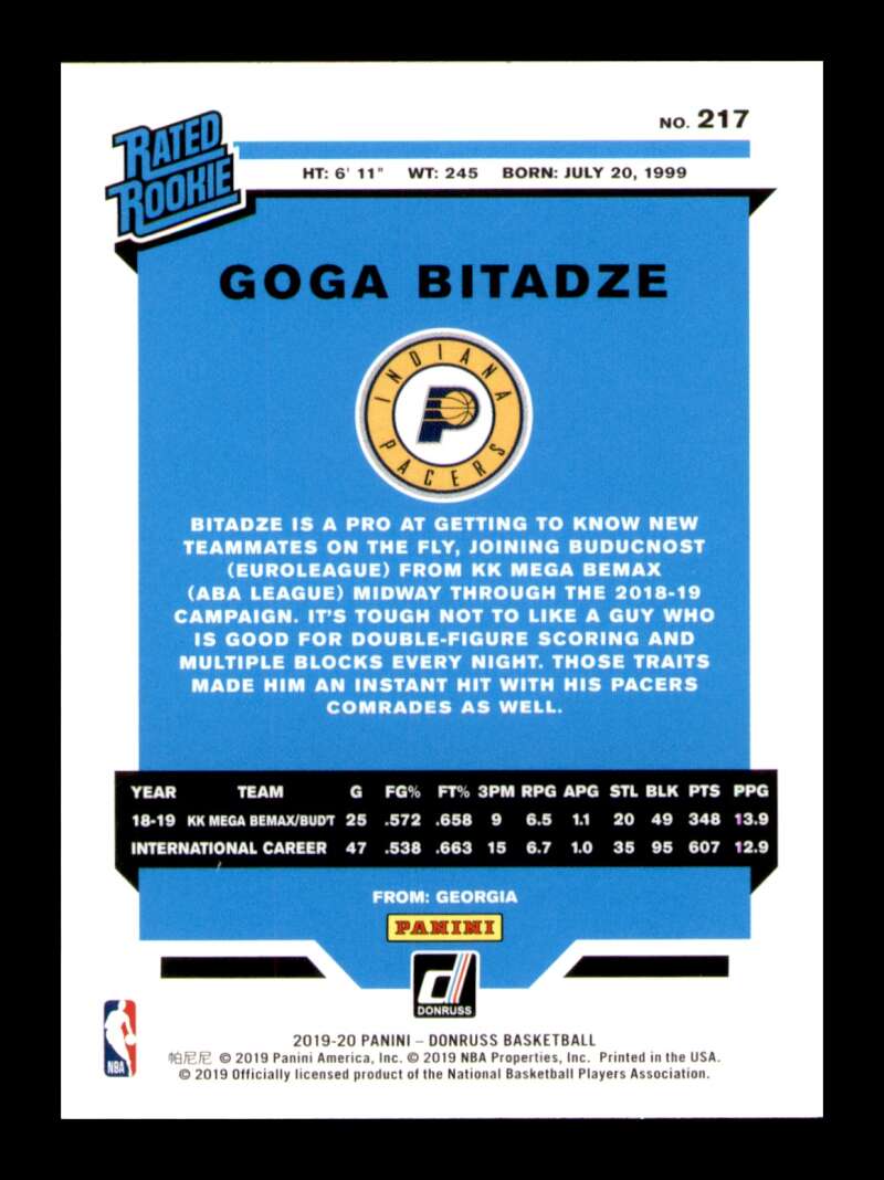 Load image into Gallery viewer, 2019-20 Donruss Goga Bitadze #217 Rookie RC Image 2
