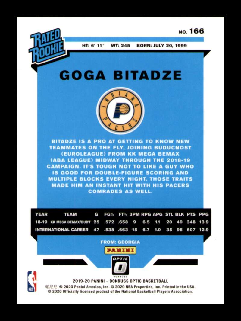 Load image into Gallery viewer, 2019-20 Donruss Optic Goga Bitadze #166 Rookie RC Image 2
