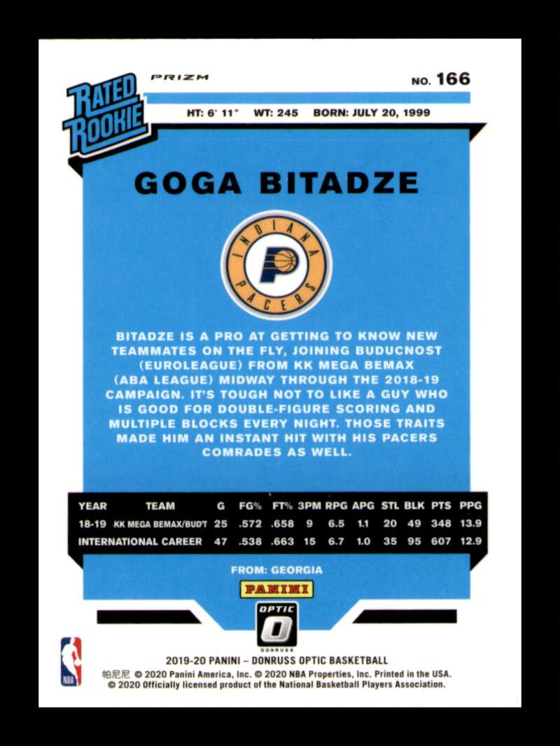 Load image into Gallery viewer, 2019-20 Donruss Optic Pink Hyper Prizm Goga Bitadze #166 Rookie RC Image 2
