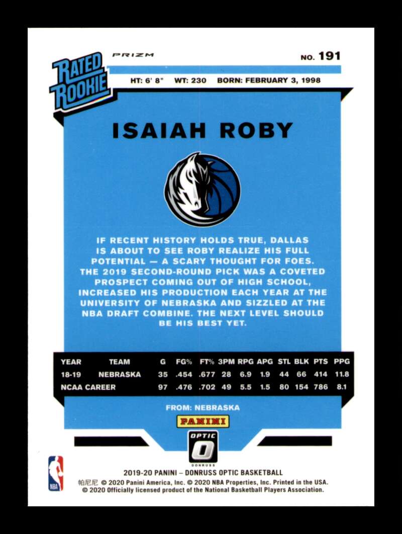 Load image into Gallery viewer, 2019-20 Donruss Optic Blue Velocity Prizm Isaiah Roby #191 Rookie RC Image 2
