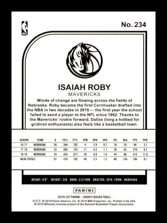 2019-20 NBA Hoops Purple Isaiah Roby 
