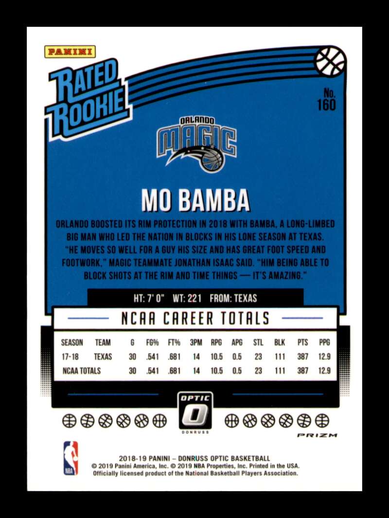 Load image into Gallery viewer, 2018-19 Donruss Optic Purple Prizm Mo Bamba #160 Rookie RC SP Image 2
