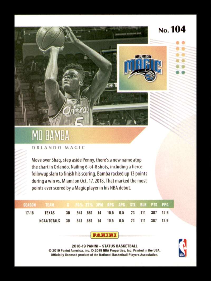 Load image into Gallery viewer, 2018-19 Panini Status Mo Bamba #104 Rookie RC Image 2
