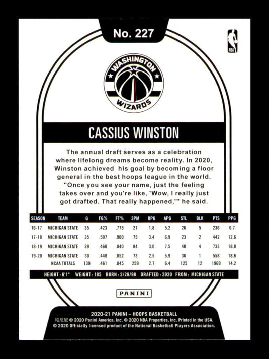 2020-21 Panini Hoops Purple Explosion Cassius Winston 