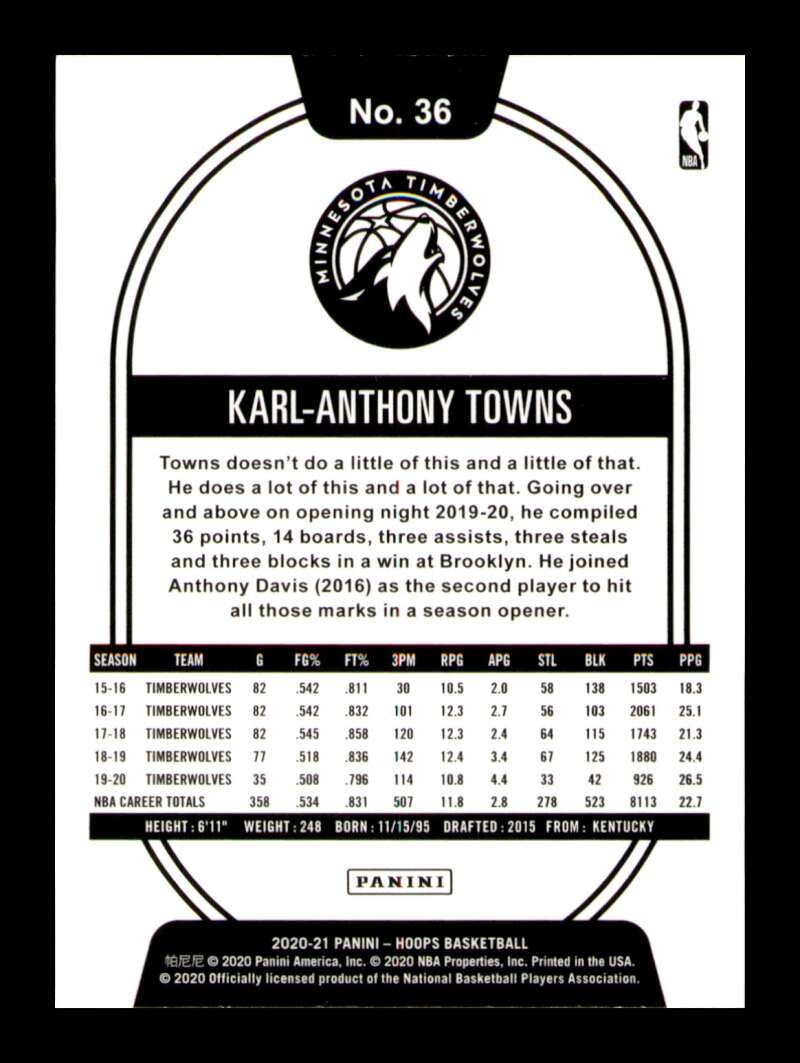 Load image into Gallery viewer, 2019-20 Panini Hoops Teal Explosion Karl-Anthony Towns #111 Short Print SP Image 2
