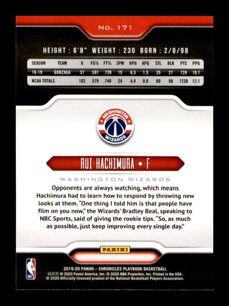 Load image into Gallery viewer, 2019-20 Panini Chronicles Playbook Rui Hachimura #171 Rookie RC Image 2
