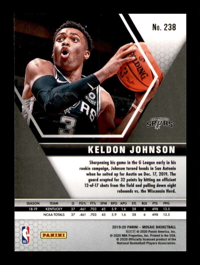 Load image into Gallery viewer, 2019-20 Panini Mosaic Keldon Johnson #238 Rookie RC Image 2
