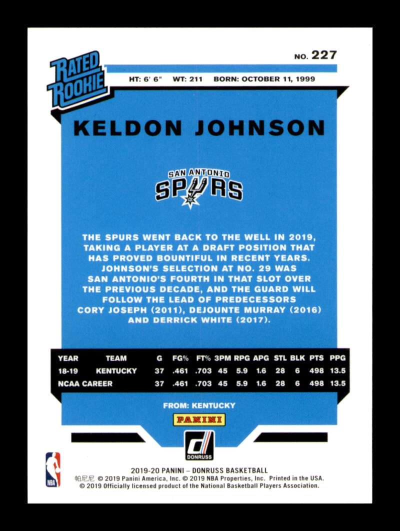 Load image into Gallery viewer, 2019-20 Donruss Keldon Johnson #227 Rookie RC Image 2
