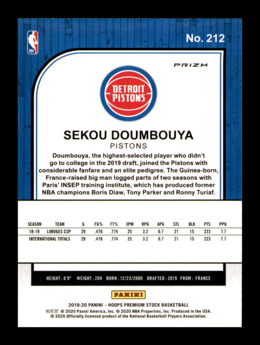 2019-20 Hoops Premium Stock Blue Cracked Ice Prizm Sekou Doumbouya