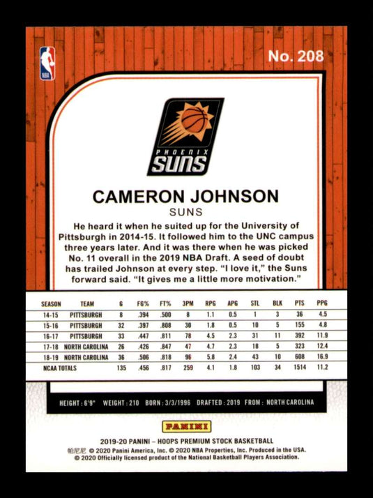 2019-20 Hoops Premium Stock Cameron Johnson 