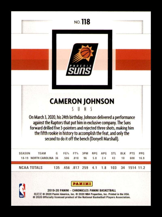 2019-20 Panini Chronicles Cameron Johnson 