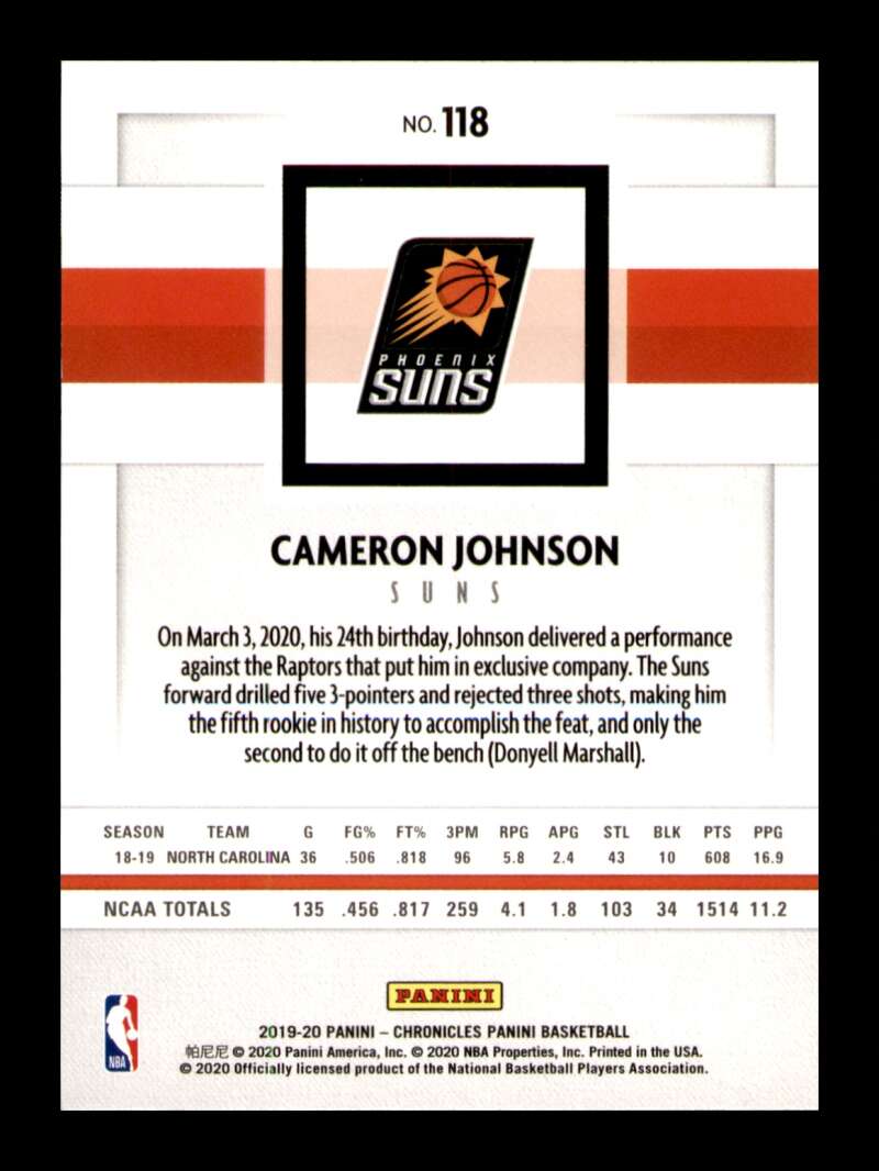 Load image into Gallery viewer, 2019-20 Panini Chronicles Cameron Johnson #118 Rookie RC Image 2
