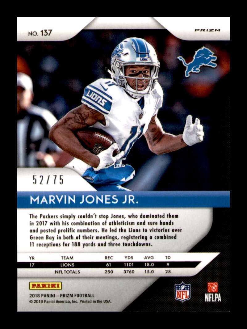 Load image into Gallery viewer, 2018 Panini Prizm Green Crystals Prizm Marvin Jones Jr. #137 Short Print SP /75 Image 2
