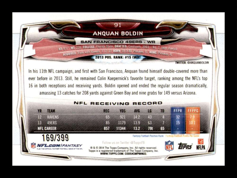 Load image into Gallery viewer, 2014 Topps Camo Anquan Boldin #91 Short Print SP /399 Image 2
