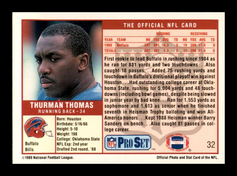 Load image into Gallery viewer, 1989 Pro Set Thurman Thomas #32 Rookie RC Image 2
