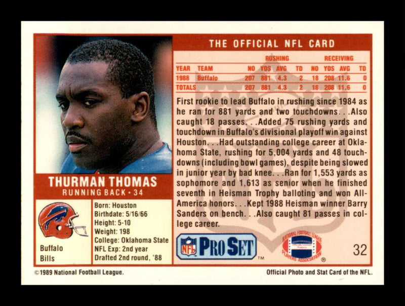 Load image into Gallery viewer, 1989 Pro Set Thurman Thomas #32 Rookie RC Image 2
