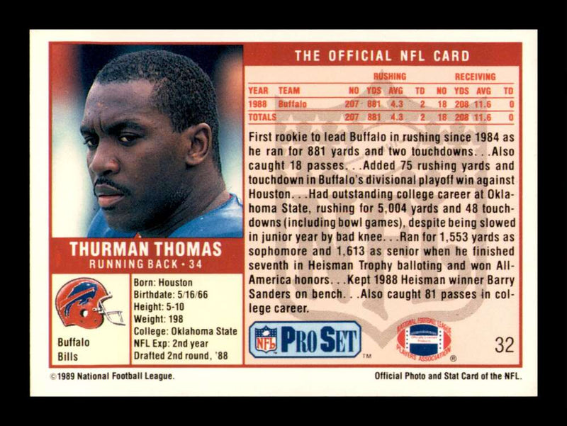 Load image into Gallery viewer, 1989 Pro Set Thurman Thomas #32 Rookie RC Image 2
