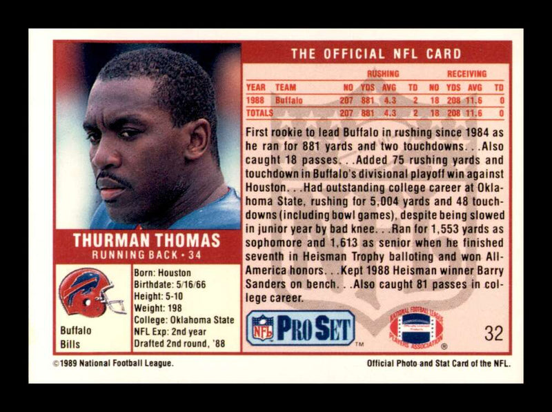 Load image into Gallery viewer, 1989 Pro Set Thurman Thomas #32 Rookie RC Image 2
