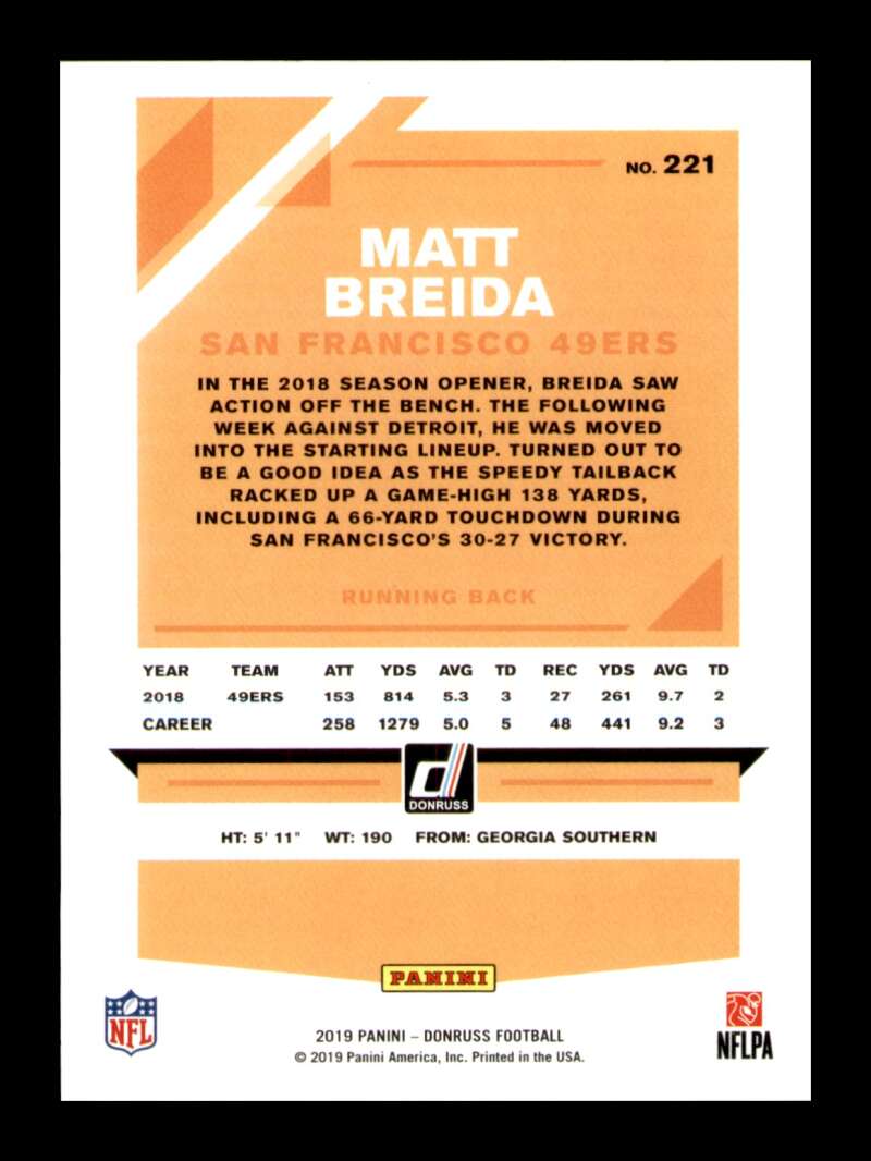 Load image into Gallery viewer, 2019 Donruss Purple Stat Line Matt Breida #221 Short Print SP /500 Image 2
