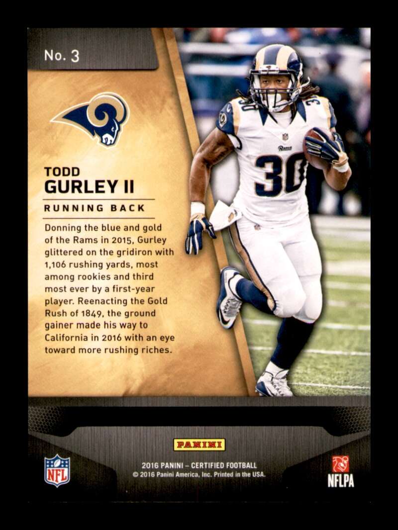 Load image into Gallery viewer, 2016 Panini Certified Gold Team Mirror Blue Todd Gurley #3 Short Print SP /50 Image 2
