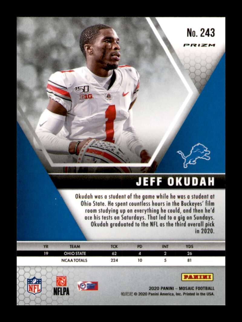 Load image into Gallery viewer, 2020 Panini Mosaic Variation No Huddle Disco Prizm Jeff Okudah #243 Rookie RC SP Image 2
