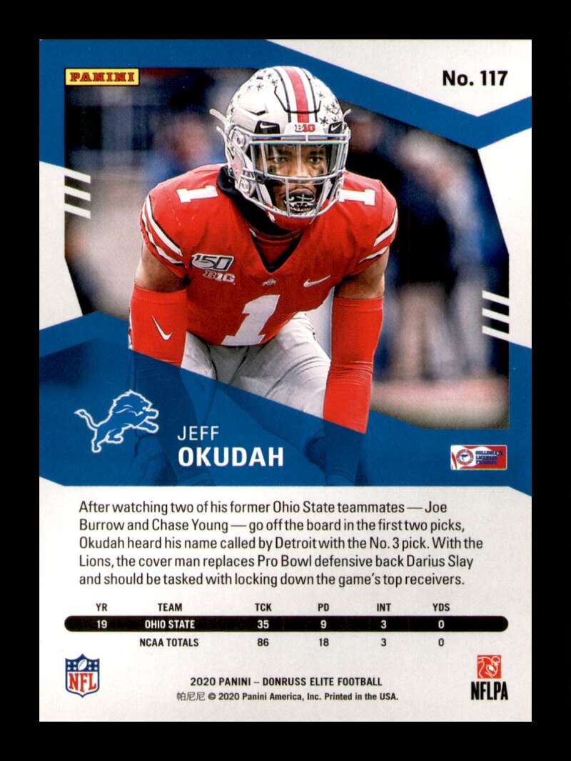 Load image into Gallery viewer, 2020 Donruss Elite Jeff Okudah #117 Rookie RC SP /799 Image 2
