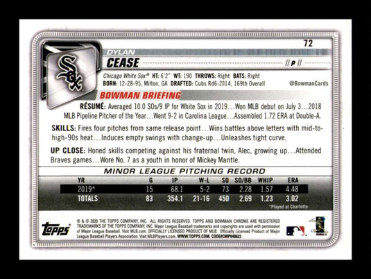 2020 Bowman Chrome Dylan Cease 