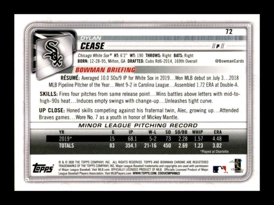 2020 Bowman Chrome Dylan Cease 