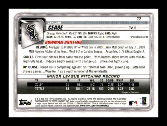 2020 Bowman Chrome Dylan Cease