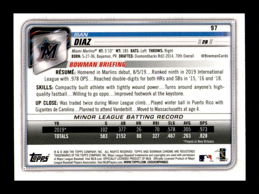 2020 Bowman Chrome Isan Diaz 