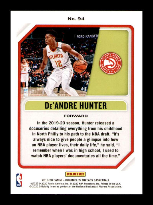 2019-20 Panini Chronicles Threads De'Andre Hunter