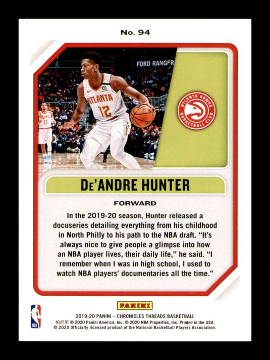 2019-20 Panini Chronicles Threads De'Andre Hunter 