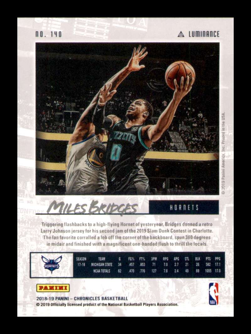 Load image into Gallery viewer, 2018-19 Panini Chronicles Luminance Miles Bridges #140 Rookie RC Image 2
