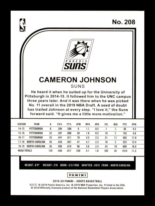 2019-20 Panini Hoops Cameron Johnson 