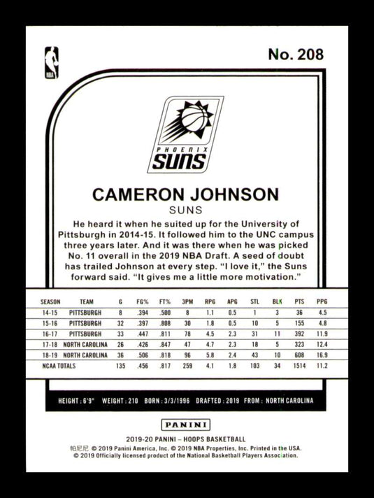 2019-20 Panini Hoops Cameron Johnson 