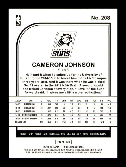 2019-20 Panini Hoops Cameron Johnson 