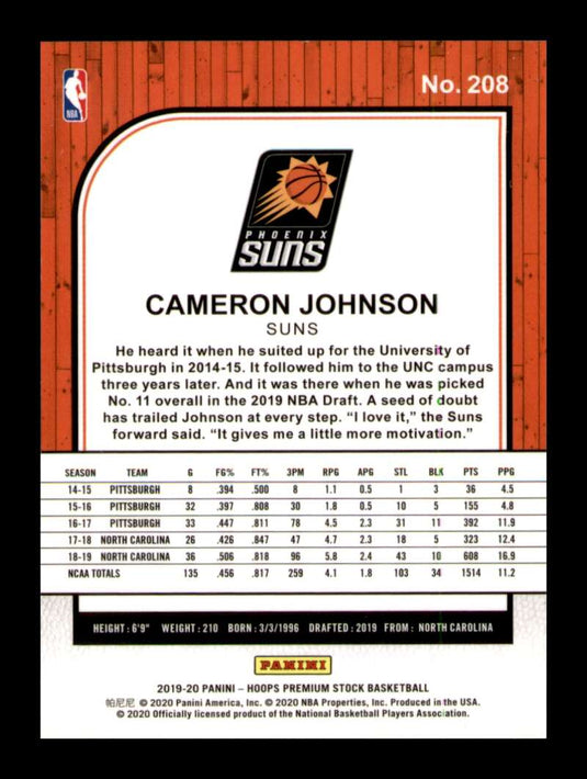 2019-20 Hoops Premium Stock Cameron Johnson