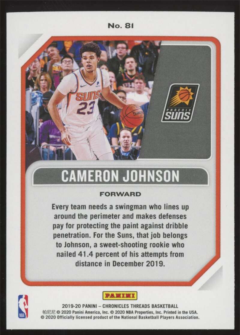 Load image into Gallery viewer, 2019-20 Panini Chronicles Threads Cameron Johnson #81 Rookie RC Image 2
