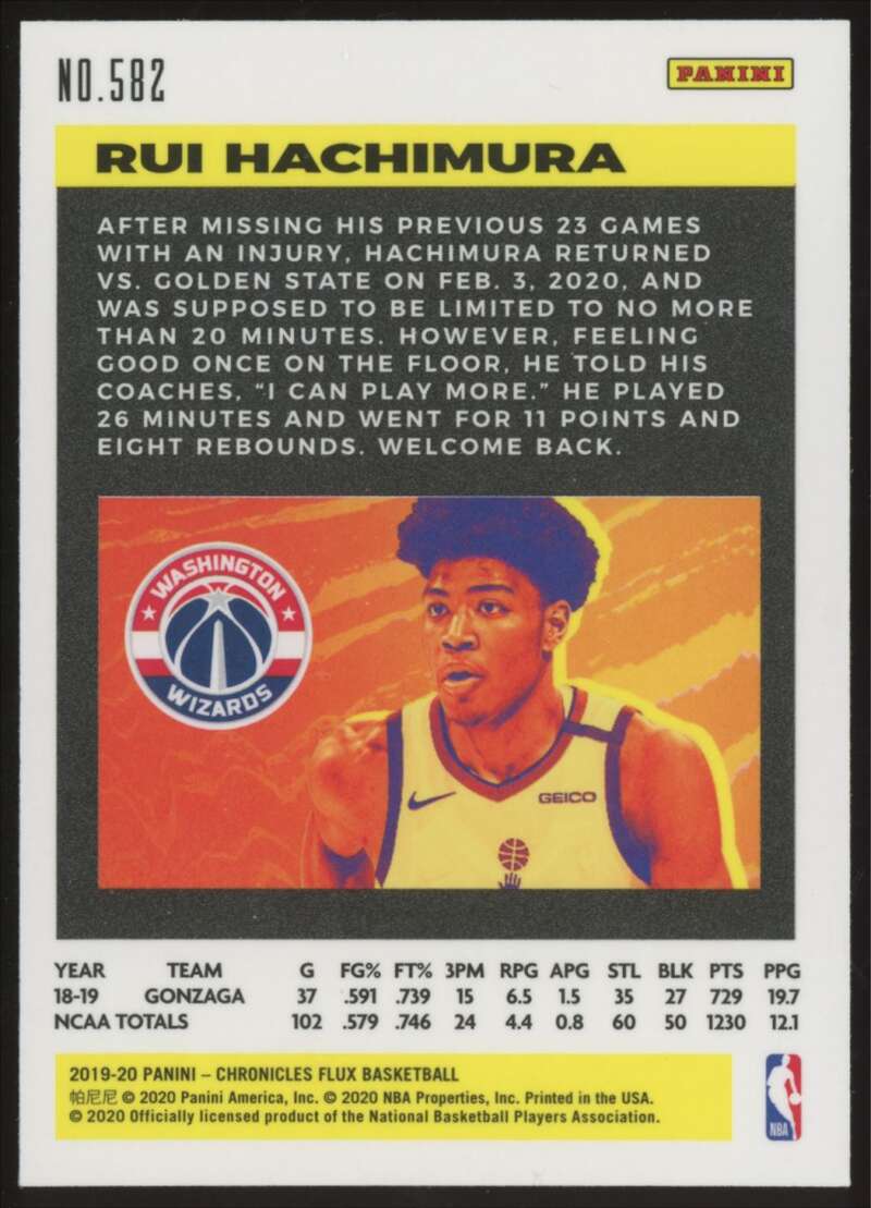 Load image into Gallery viewer, 2019-20 Panini Chronicles Flux Rui Hachimura #582 Rookie RC Image 2
