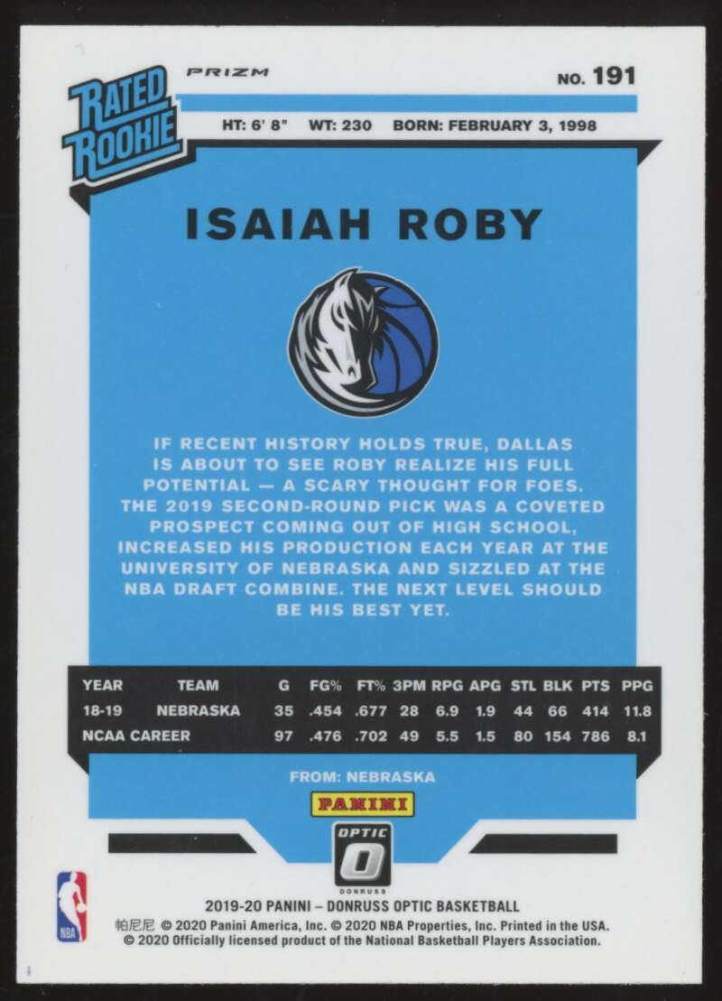 Load image into Gallery viewer, 2019-20 Donruss Optic Blue Velocity Prizm Isaiah Roby #191 Rookie RC Image 2
