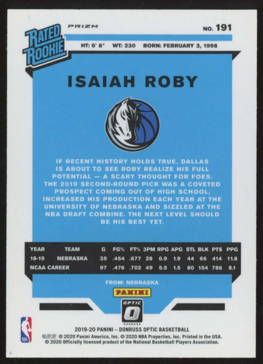 2019-20 Donruss Optic Blue Velocity Prizm Isaiah Roby 