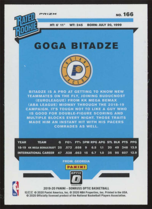 2019-20 Donruss Optic Blue Velocity Prizm Goga Bitadze