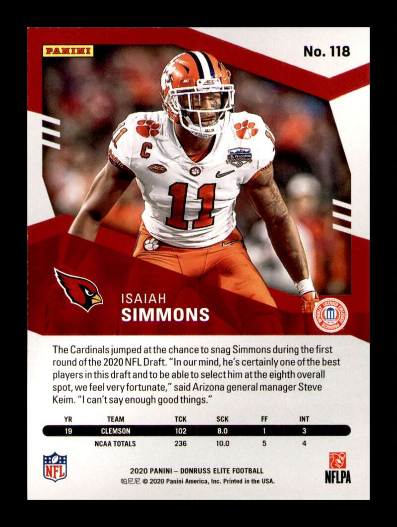 Load image into Gallery viewer, 2020 Donruss Elite Green Isaiah Simmons #118 Rookie RC SP Image 2
