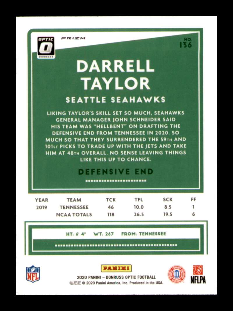 Load image into Gallery viewer, 2020 Donruss Optic Silver Prizm Holo Darrell Taylor #136 Rookie RC SP Image 2
