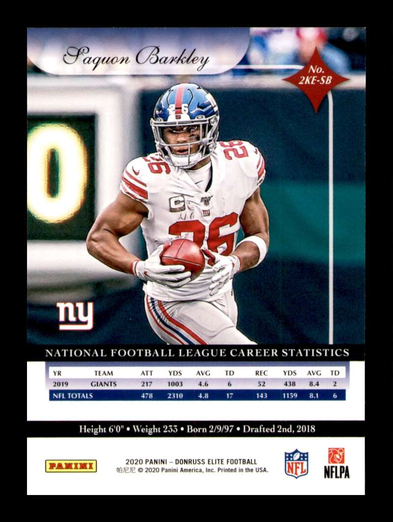 Load image into Gallery viewer, 2020 Donruss Elite 2000 Elite Veterans Saquon Barkley #2KE-SB Image 2
