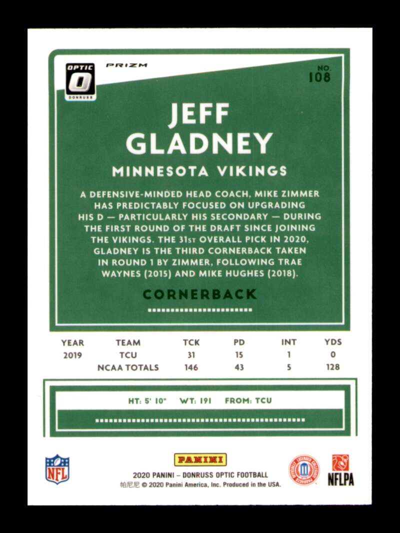 Load image into Gallery viewer, 2020 Donruss Optic Pink Prizm Jeff Gladney #108 Rookie RC SP Image 2
