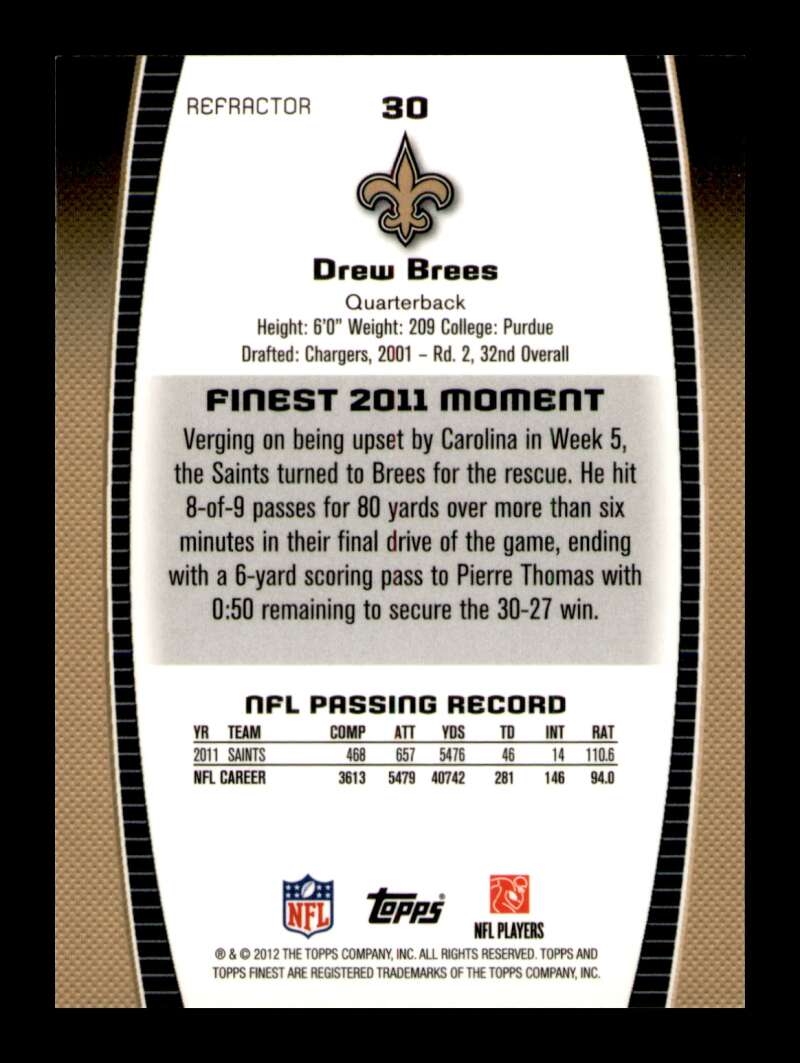 Load image into Gallery viewer, 2012 Topps Finest Refractor Drew Brees #30 Short Print SP Image 2
