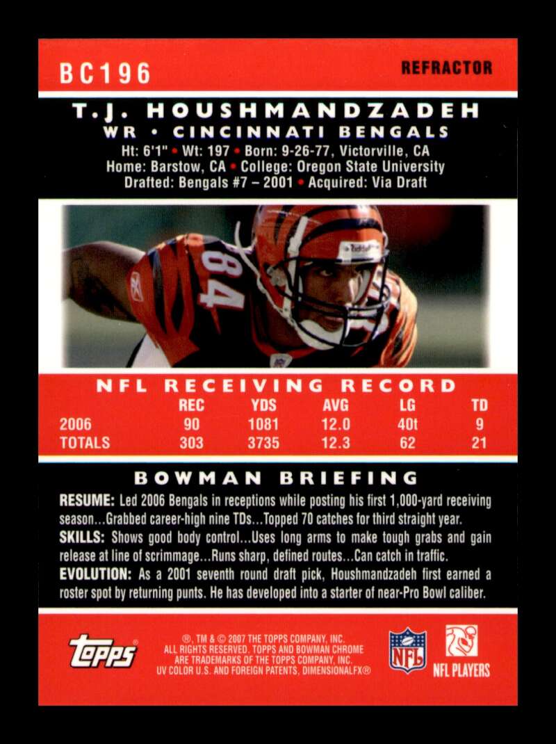 Load image into Gallery viewer, 2007 Bowman Chrome Refractor T.J. Houshmandzadeh #BC196 Short Print SP Image 2
